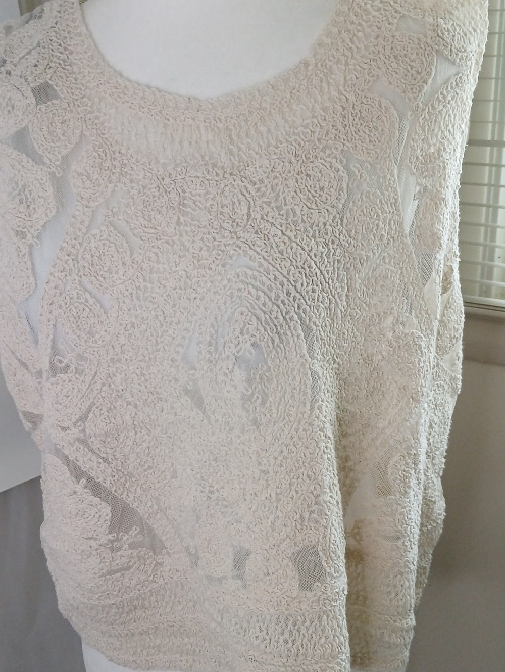 Lace Overlay Sleeveless Top in Cream - Ultra Pink